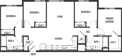 floor plan of the first floor of a town house with a kitchen and living room